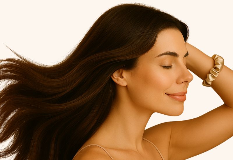 Glänzendes, glattes Haar ohne Frizz.