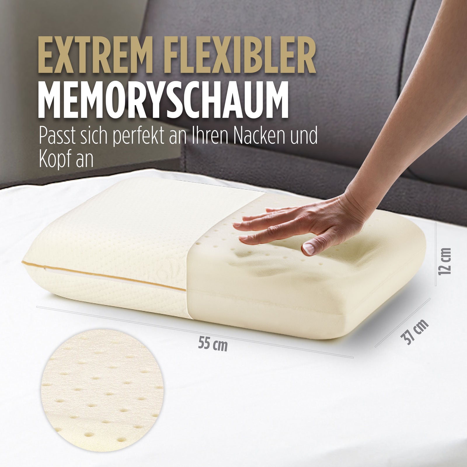 Memory-Schaum Kopfkissen MemoDream Classic, 37x52 cm
