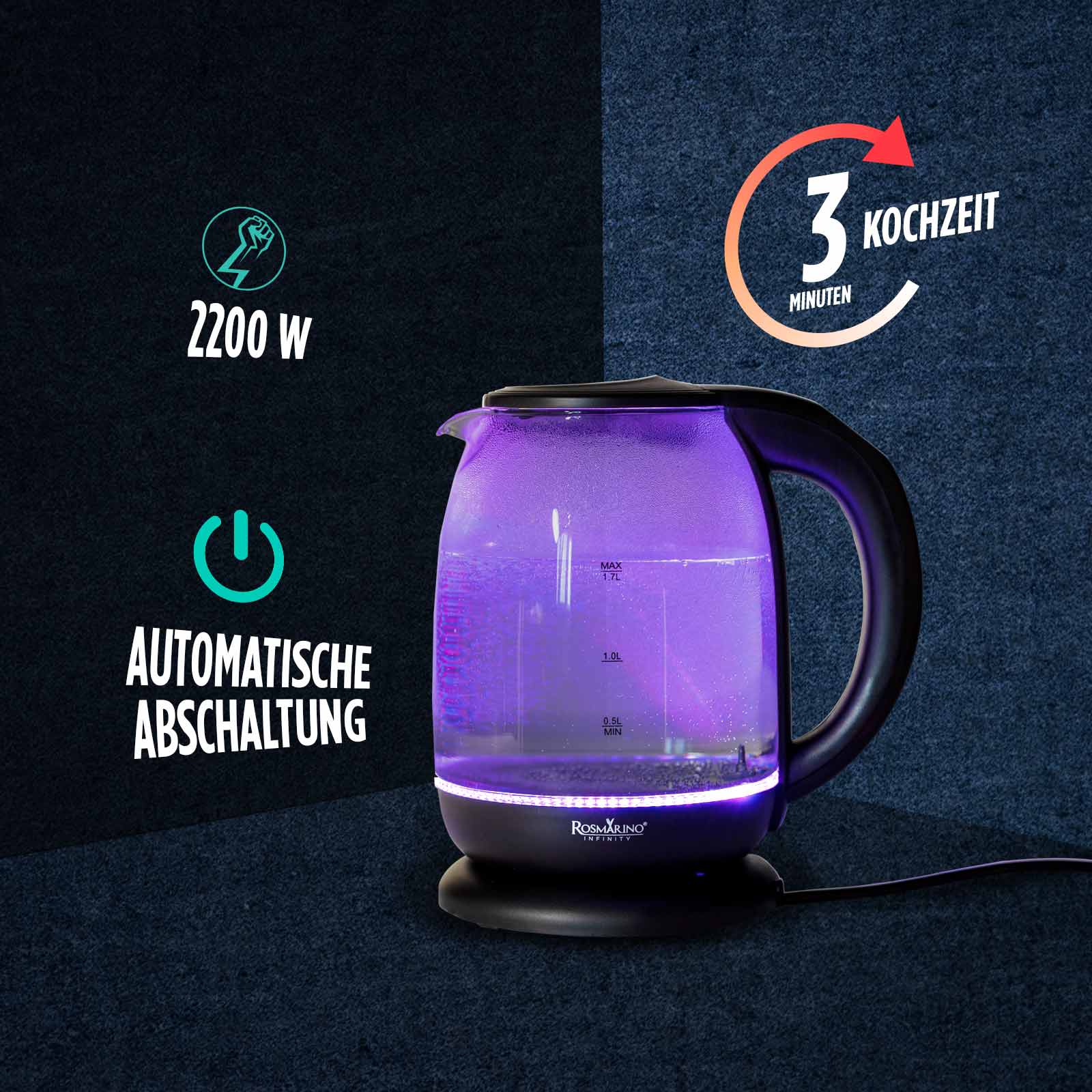 Glasswasserkocher Infinity LED&Boil, 2200 W, 1,7 L
