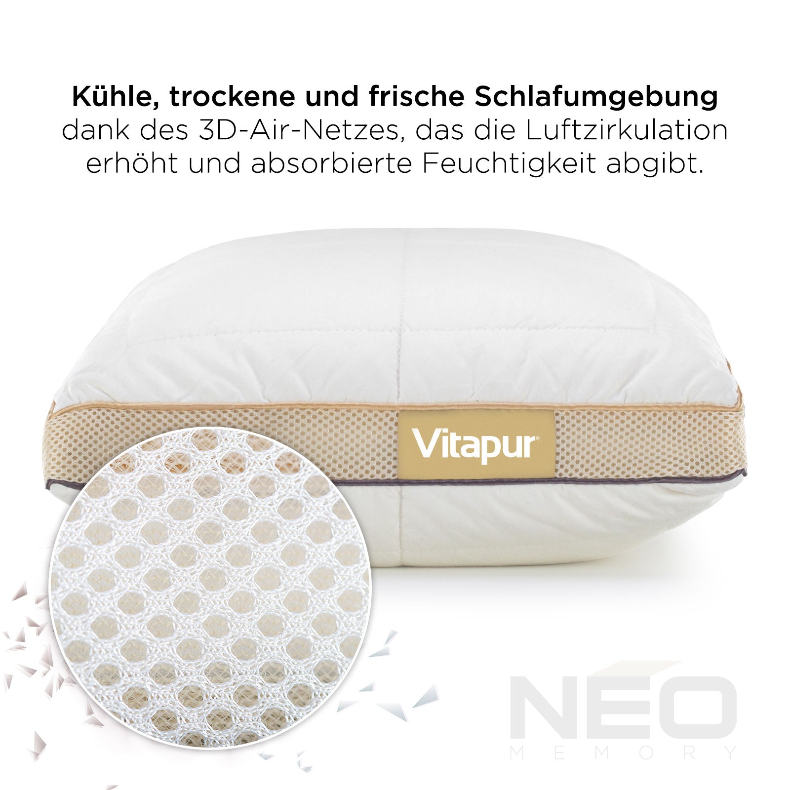 Vitapur ergonomisches hybrides Kopfkissen NEO Bamboo Memory, 40 x 80 c –  Vitapur Österreich