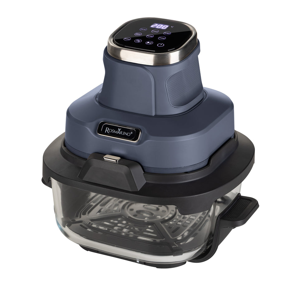 Tragbare Glas-Heißluftfritteuse Rosmarino Airfryer Crispy PRO Series 6-in-1 – 4,5 L + 1,8 L, blau