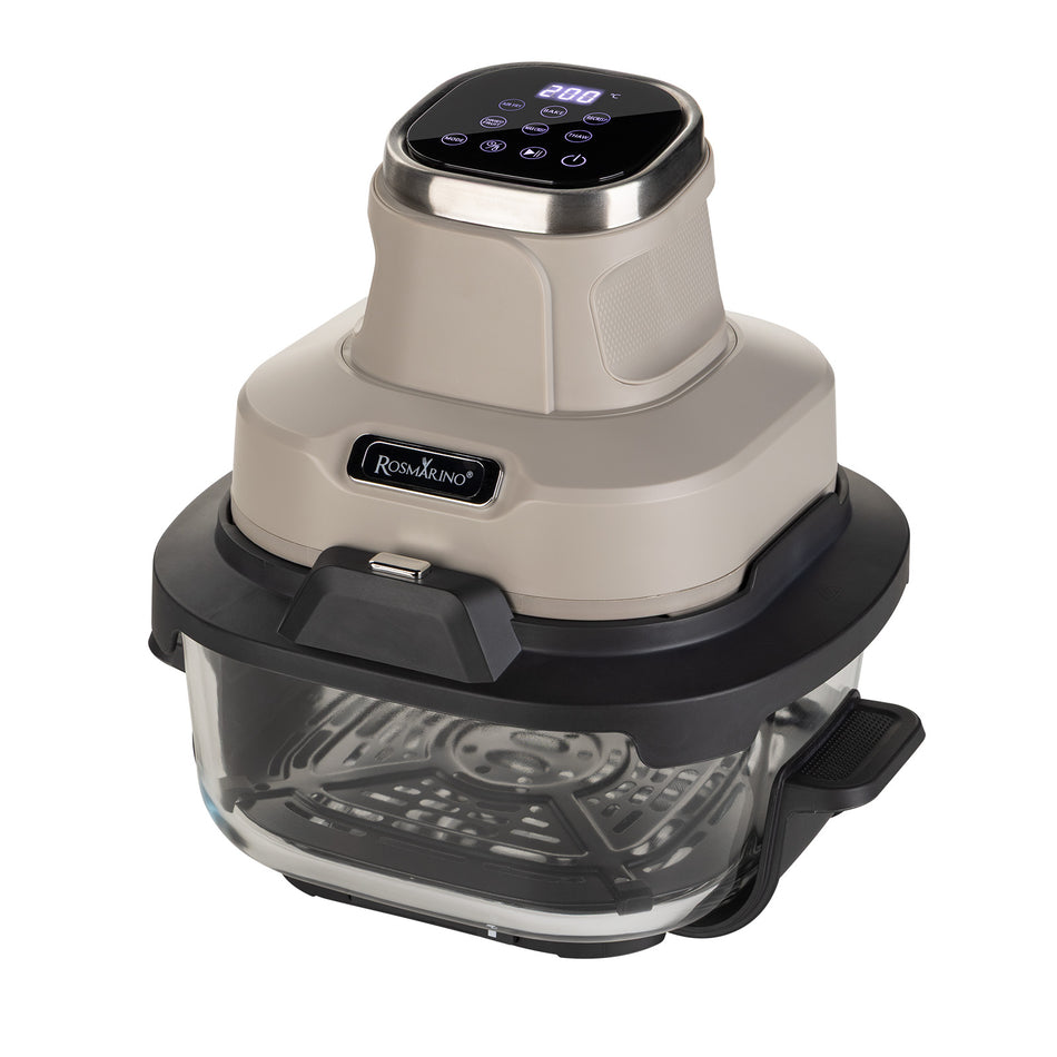 Tragbare Glas-Heißluftfritteuse Rosmarino Airfryer Crispy PRO Series 6-in-1 – 4,5 L + 1,8 L, beige